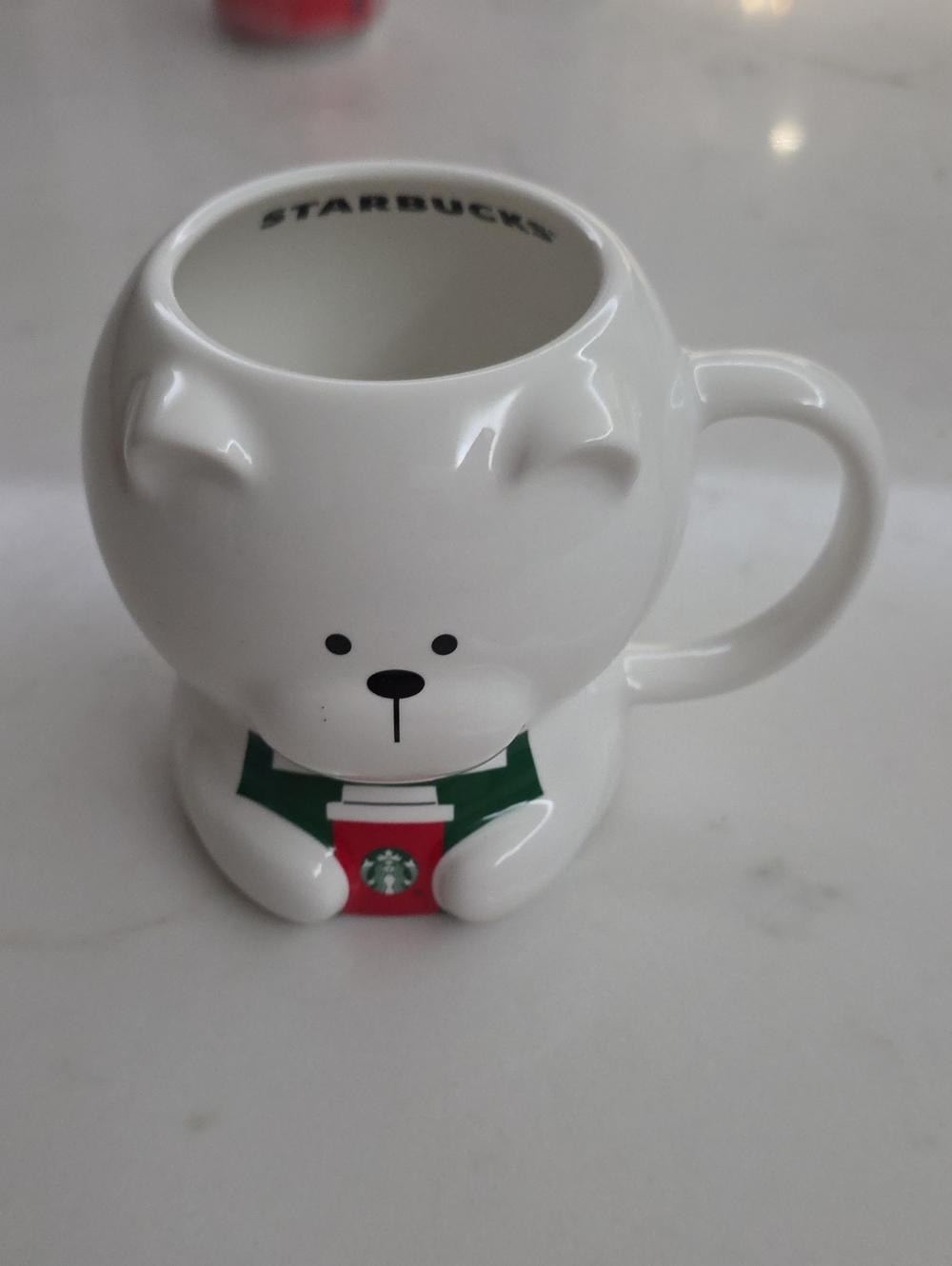 Starbucks White Bear Mug with Green and Red Holiday Cup
